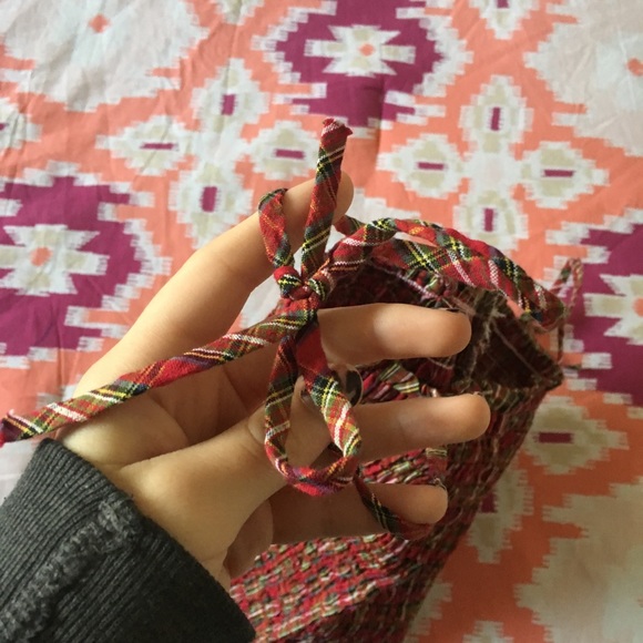 VINTAGE PLAID SHIRRED TIE STRAP TOP - Picture 3 of 3